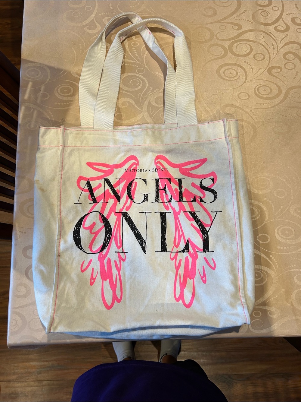 Victoria's Secret Canvas Tote with Pink Wing Graphic